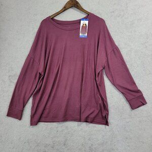 NEW Felina Womens L Oversized Long Sleeve Top Burgundy